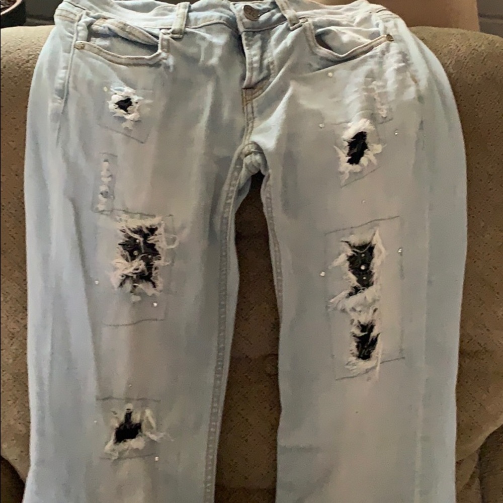 Cowgirl Tuff Light Blue Distressed Boot Cut Jeans